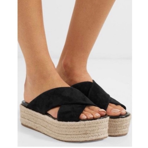 MIU MIU Suede Espadrille Platform Slip on Slides Sandals Black size 8 NEW - Picture 1 of 14